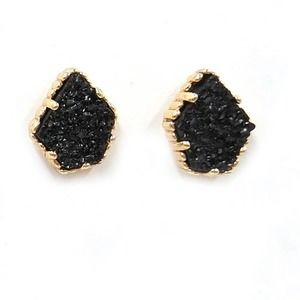 Black Druzy Stud Earrings